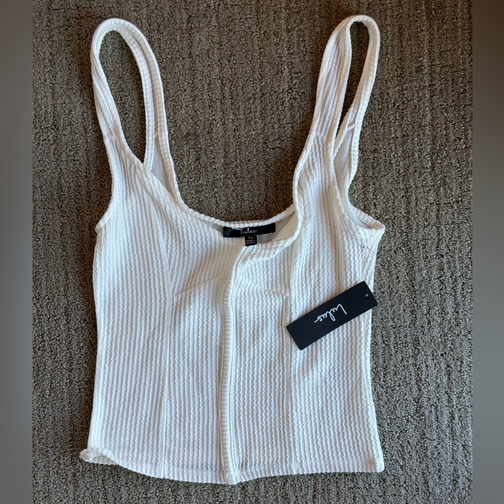 Lulu's Cream Ribbed Camisole Top NEW WITH TAGS